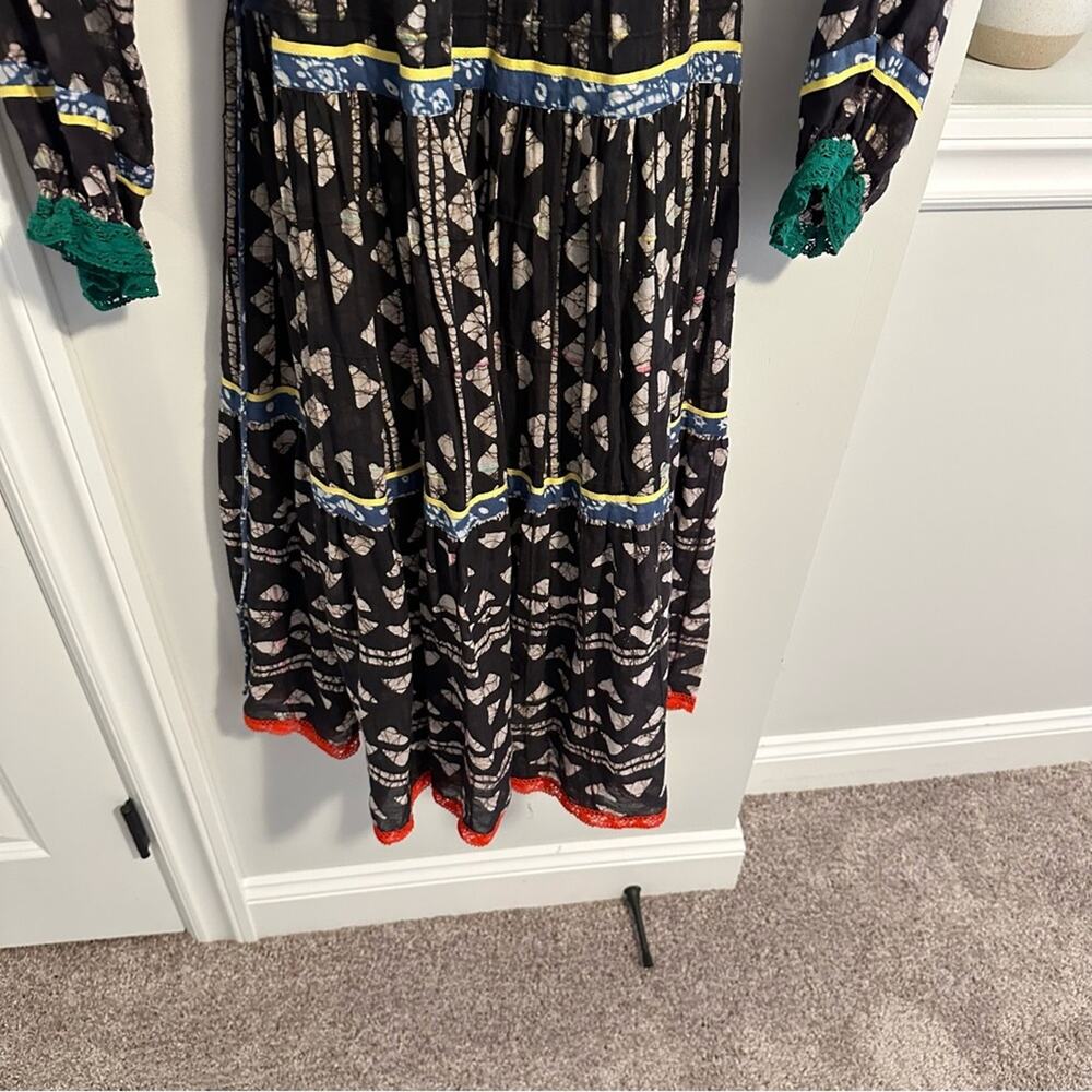Warm NY Black Ikat Colorful Block Printed Long Sleeve Maxi Dress Small - Picture 6 of 14